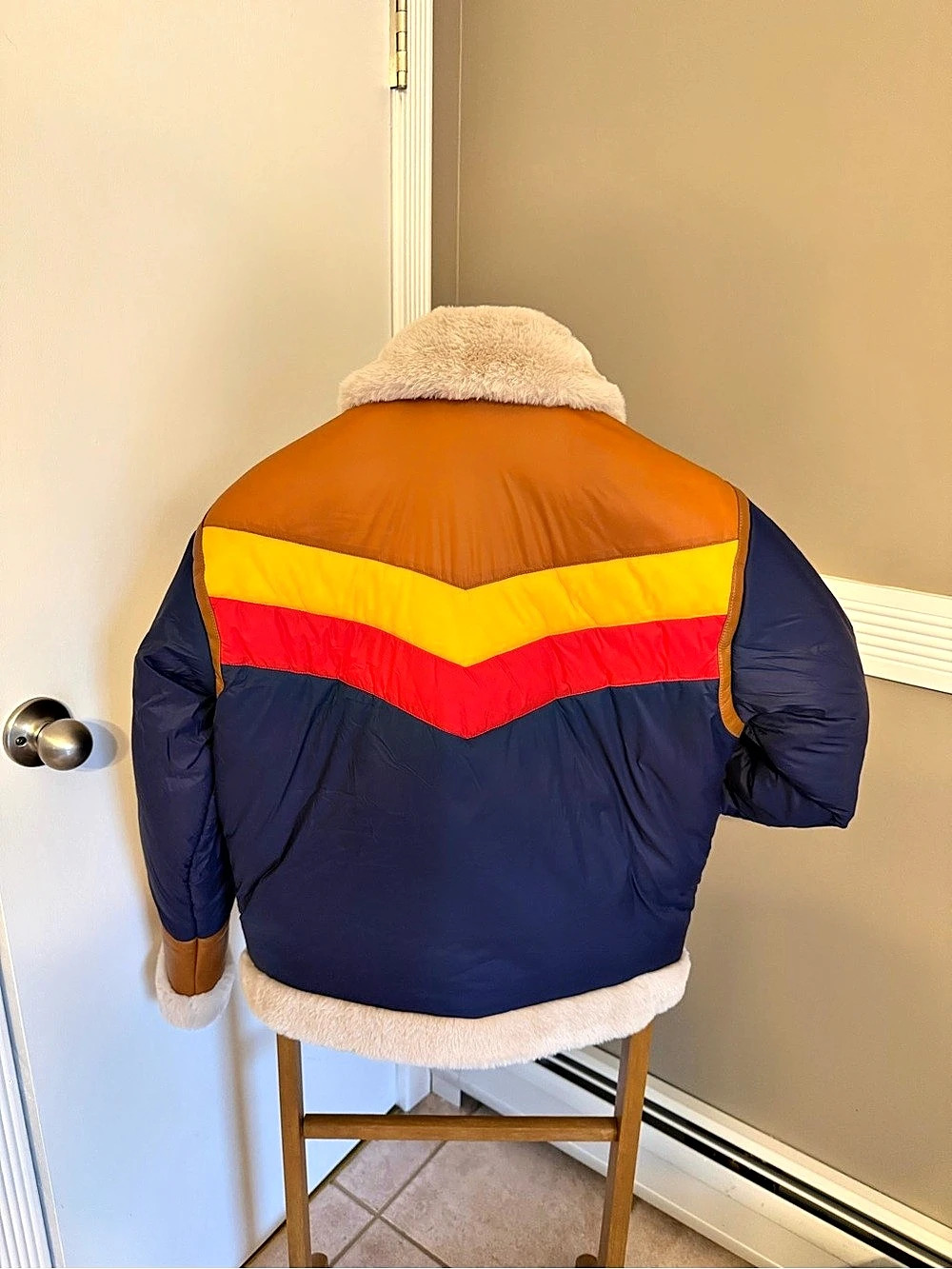 MOTHER The Peak Puffer Jacket Color Block Blue & Orange - Picture 2 of 6
